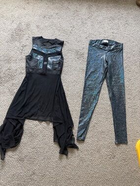 Anna Black Mesh Tunic with Iridescent Blue Sequin Leggings